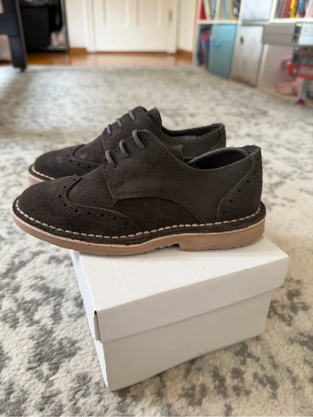 Little Gentlemen Suede Wingtip Dress Shoes - Gray